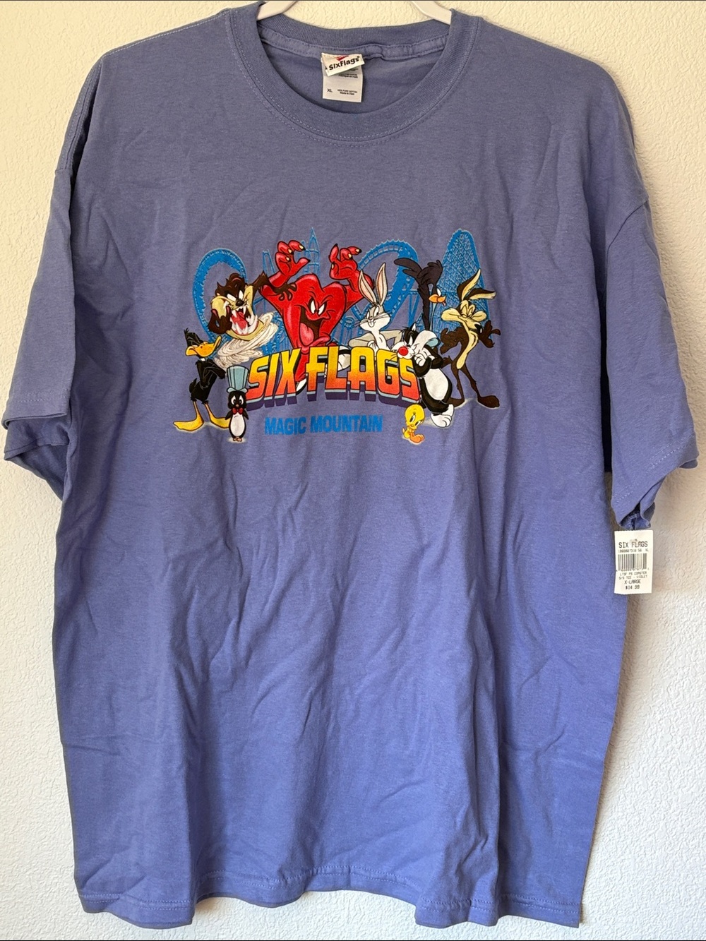 Six Flags Looney Tunes Graphic Tee Vintage Purple Extra Large XL